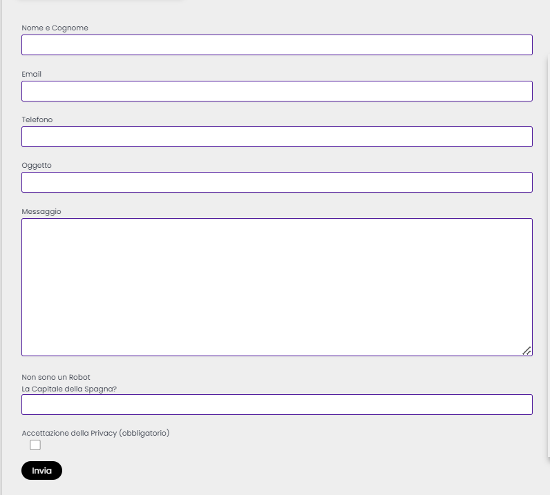 BLOCCO MODULO CONTACT FOMR 7 NEL SITO WEB