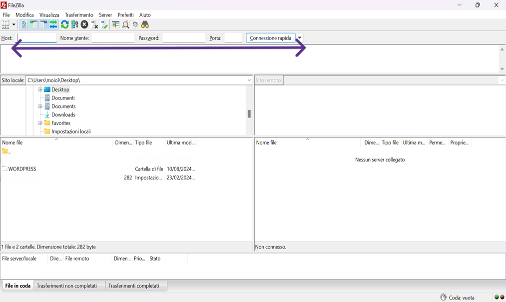 wordpress modalità ripristino filezilla