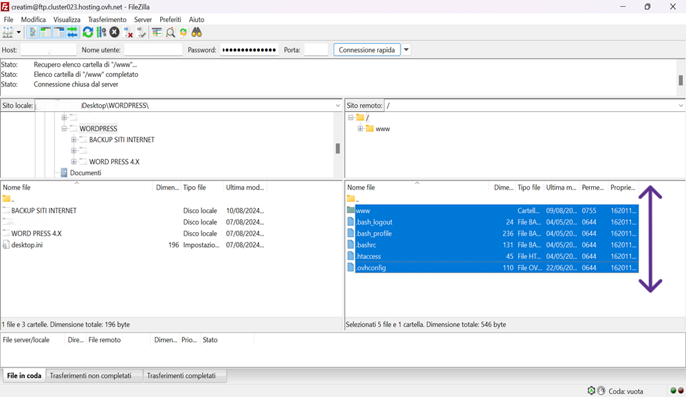 FILEZILLA RISPRISTINO DATABASE PORTALE WEB