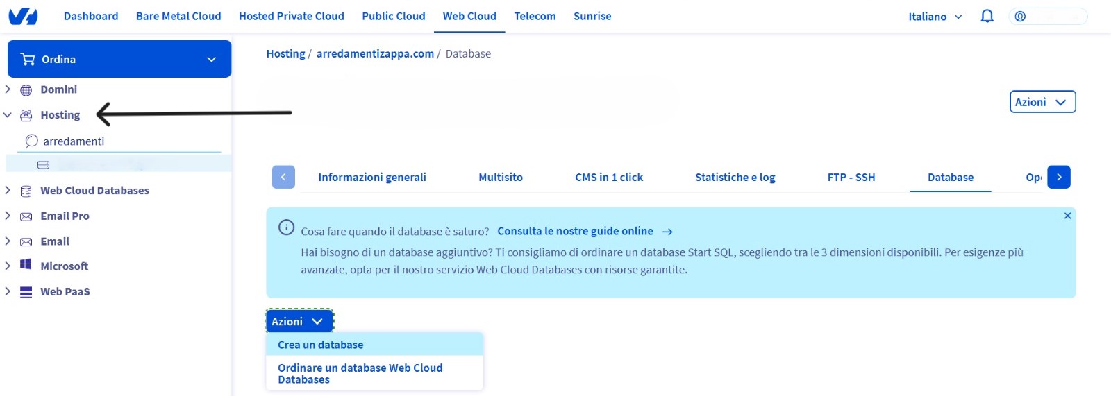 generare il database del sito web