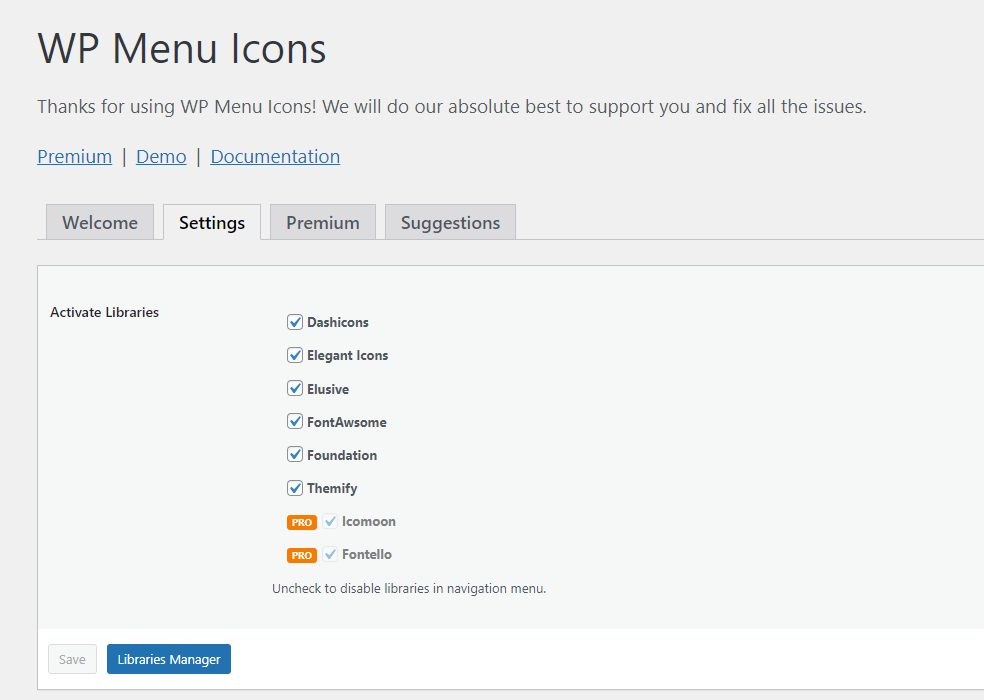 WP MENU ICONS SETTINGS